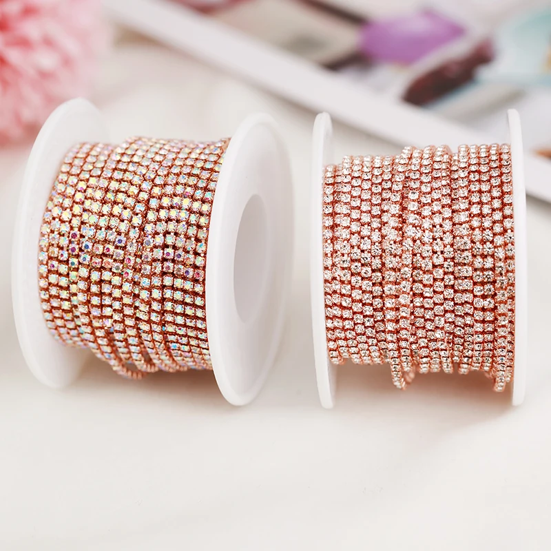 RESEN SS4.5-SS18(1.5mm-4.5mm) Glitter Clear Crystal Rhinestone Cup Chain Sew on Rhinestone Trim for DIY Clothing Craft Cup Chain