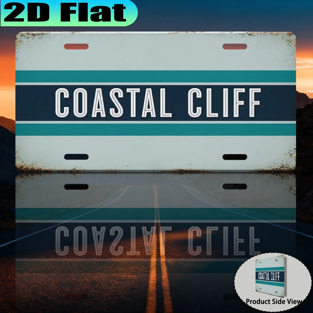 2D Flat, 1pc Coastal Cliff Vintage Aluminum License Plate, Nature Theme Style, Gift for Outdoor Enthusiasts, Souvenir Gift