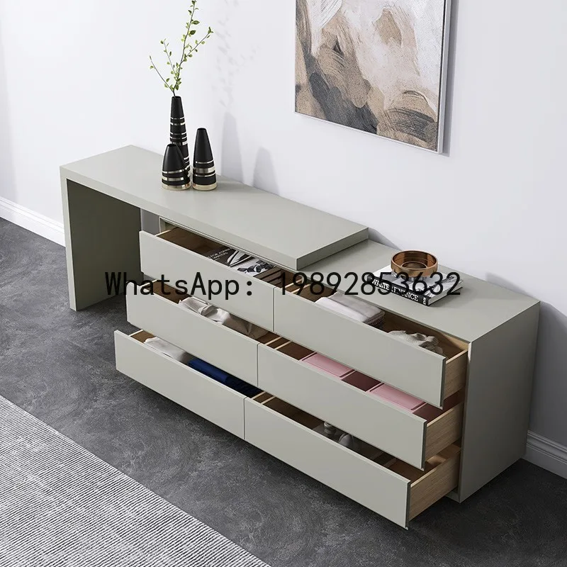 CZ Italian Minimalist Lacquer Dressing Table Integrated Solid Wood Bedroom TV Cabinet Extendable Modern Makeup Desk