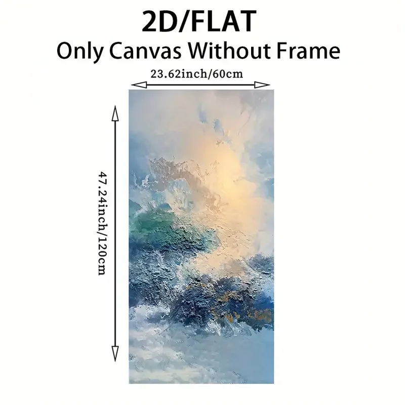 لوحة فنية جدارية تجريدية كبيرة من القماش - موضوع طبيعي أزرق وأصفر ديكور منزلي حديث، عمل فني مسطح ثنائي الأبعاد غير مؤطر لغرفة المعيشة