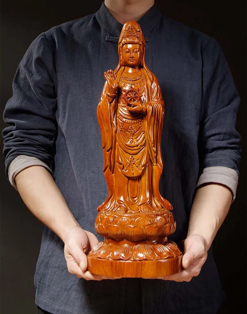 50CM Large GOOD HOME Spiritual efficacious Mascot # Standing Guanyin Avalokitesvara buddha Handmade Rosewood carving statue