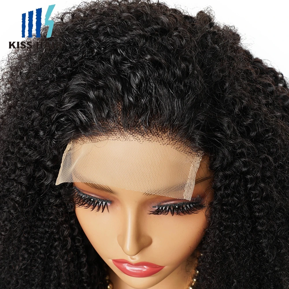 300% Afro Kinky Curly Front Lace Wigs 13*4 Frontal Wig 4*4 Closure Wigs Glueless Human Hair Pre-plucked Black Color Wigs