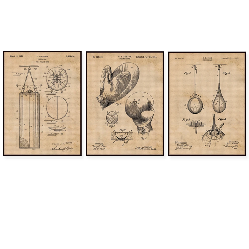 Retro boxing patent print, boxing gloves punch bag patent poster home decoration, gym student teacher coach boxing gift