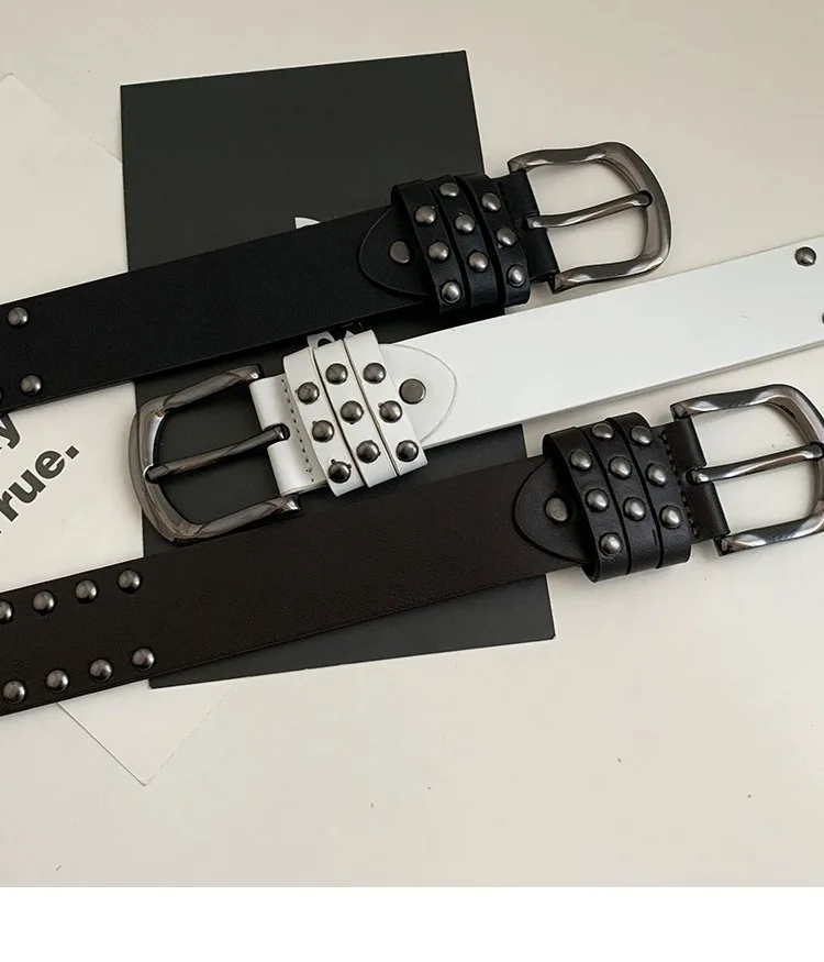 Stylish Western Punk-Style Belt Cool Girl's Edgy Versatile Jeans Belt Women's High-End Metal Statement Studded Belts