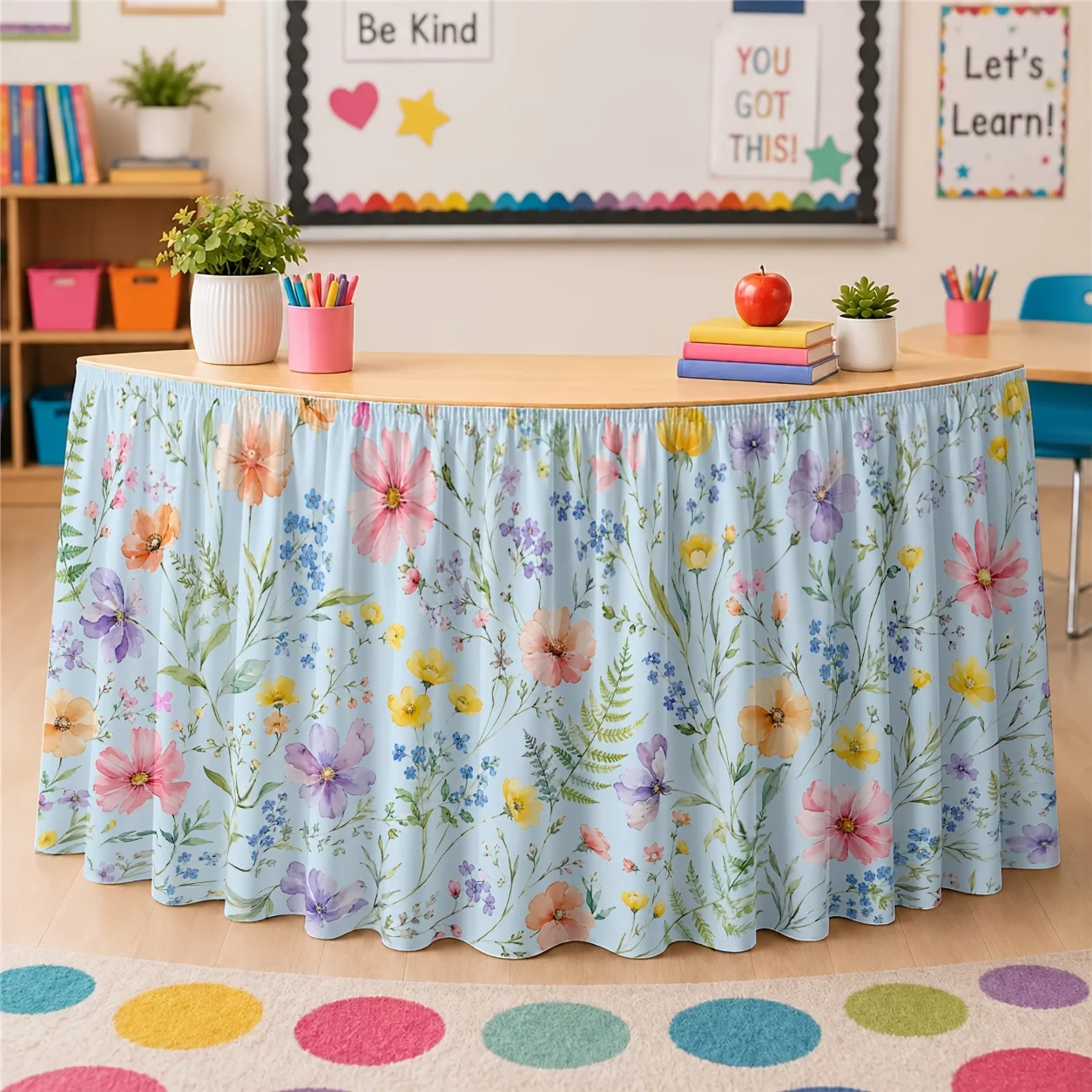 tableskirt - Watercolor flowers - Fresh and natural - Spring - Summer - Picnic - Garden party - Wedding afternoon teaxzj