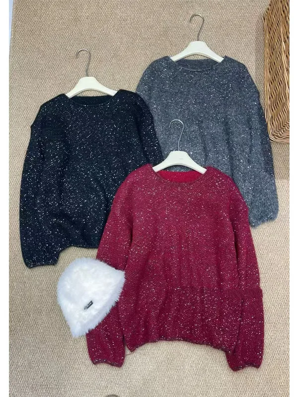

Warm Commuter Korean Sle Women's Sweater round Ne Heavy Work Sequin Overhead Long Sve Comfortable Knitted Top
