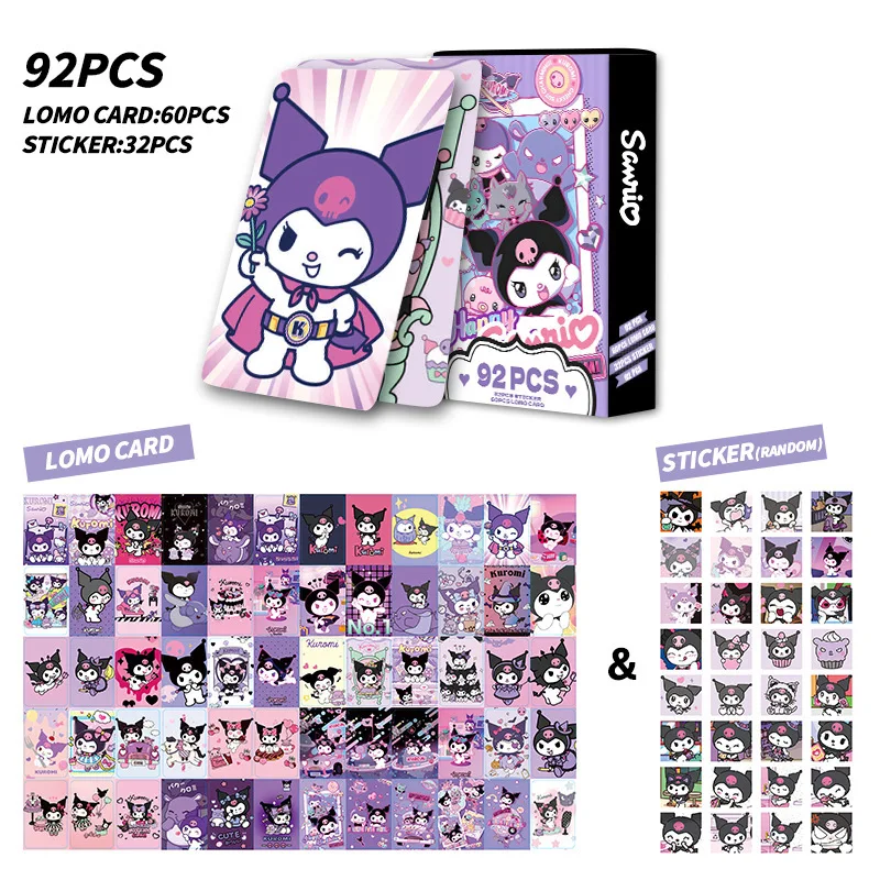 92Pcs/Set Sanrio Kawaii Lomo Cards Stickers Album KUROMI Cute Cartoon Collection Greeting Card Photo Card HD Printed Gift