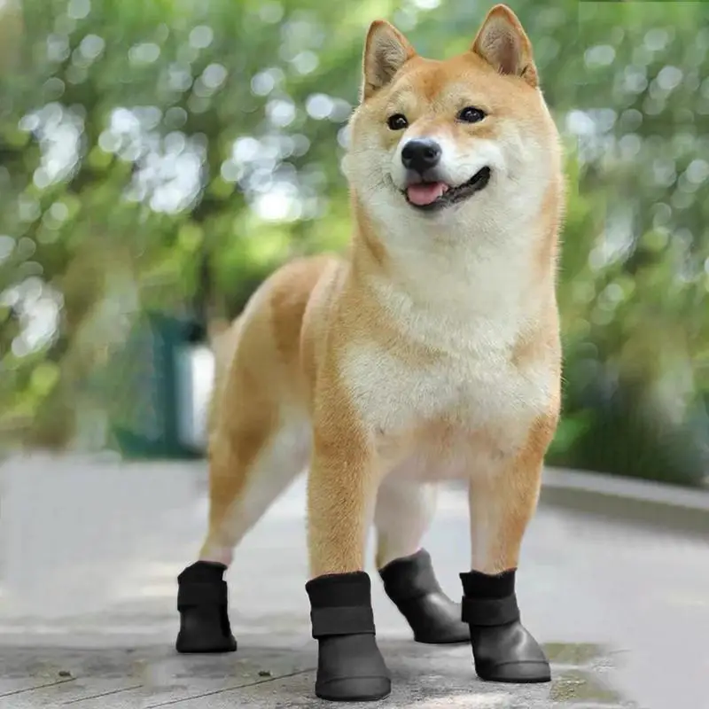 Dog Boots 4pcs Waterproof Durable And Flexible Protector Dog Walking Shoes For Dogs And Puppies For Rainy Snowy Cold Day