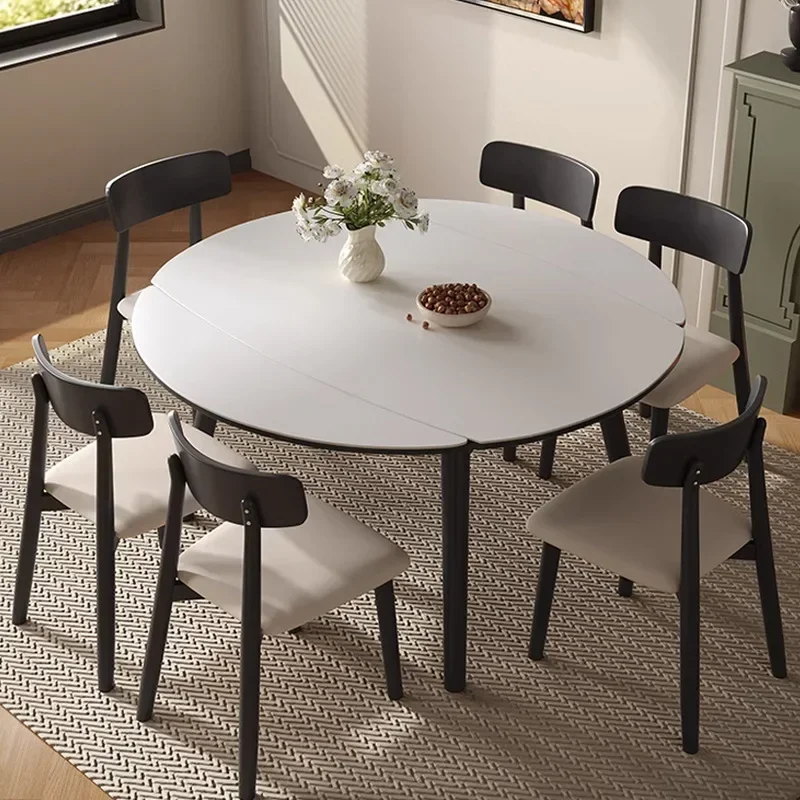 The combination of rock board dining table and chair is simple, modern, scalable, square and circular, and can be used