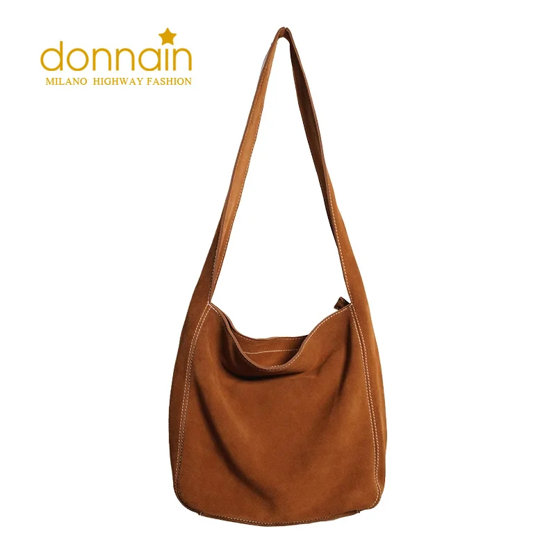 

DONNAIN Cow Suede Large Tote Bag Women Genuine Leather Big Shoulder Soft Hobo Bag Frosted Cowhide Casual Commuting Handbag