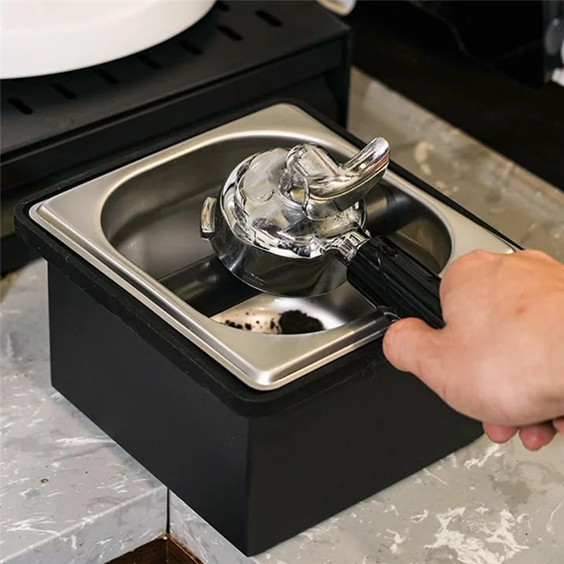 

A76X-Non-Slip Base, Stainless Steel Small Coffee Knock Box With Silicone Bar- Espresso Machine Accessory Set