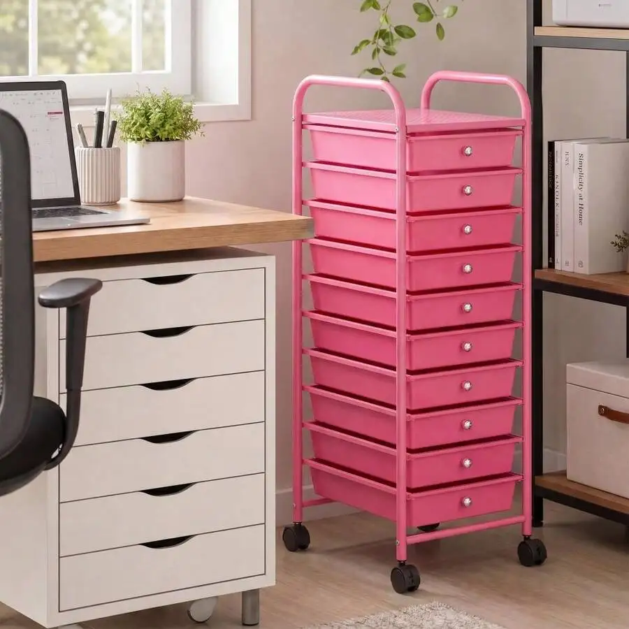 10 Drawer Rolling Cart,Rolling Cart For Craft Storage,Storage Cart With Lockable Wheels For Classroom,Office,Living Room