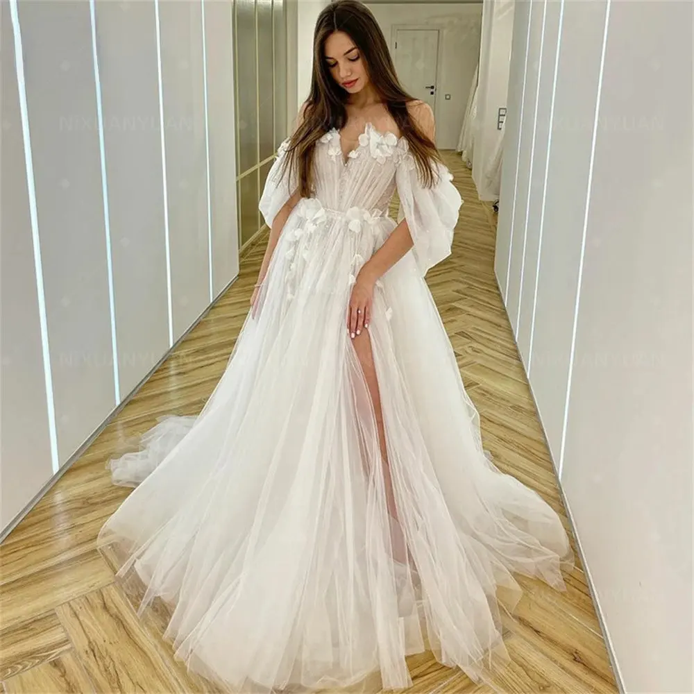 

Wedding Dresses Fairy Sweetheart Neck Boho Bride Dresses Puff Sleeve Elegant Wedding Gowns Suknia ślubna Bridal Gown