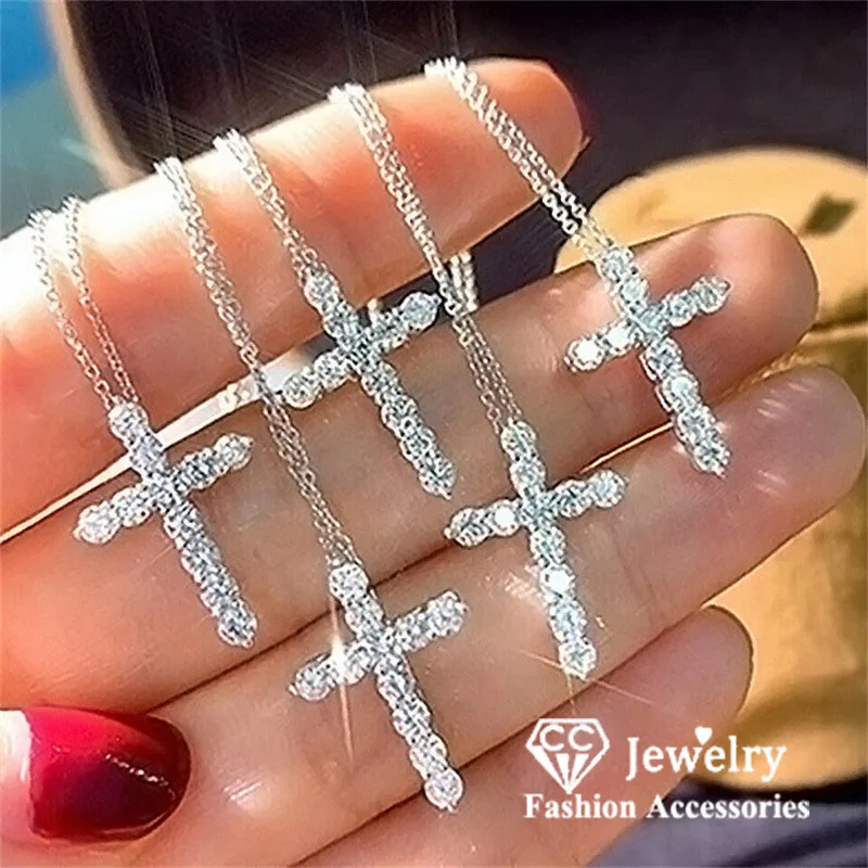 CC Cross Necklaces For Women Cubic Zirconia Pendant Religious Jesus Accessory Fine Jewelry Colar CCN704