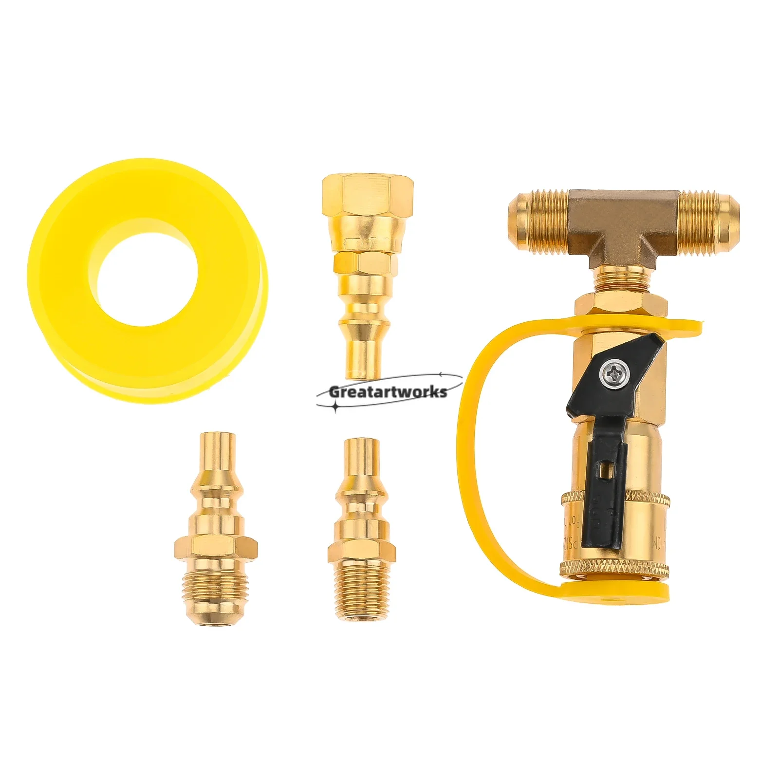 5pcs/kit Brass Tee Splitter 2-ways Quick Disconnect/Connect 1/4