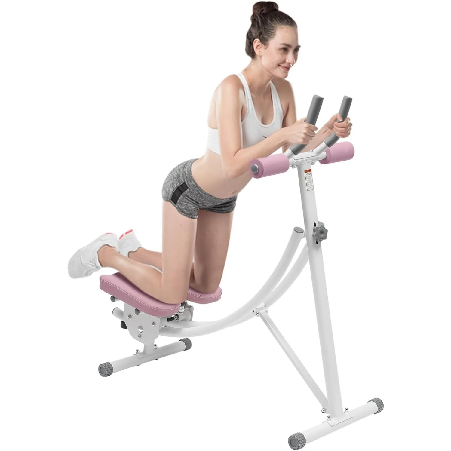 Foldable Core Abdominal Exercise Machine, Ab Crunch Coaster Core Trainer with Digital Display, 150kg/330lbs Weight Capacity Pink