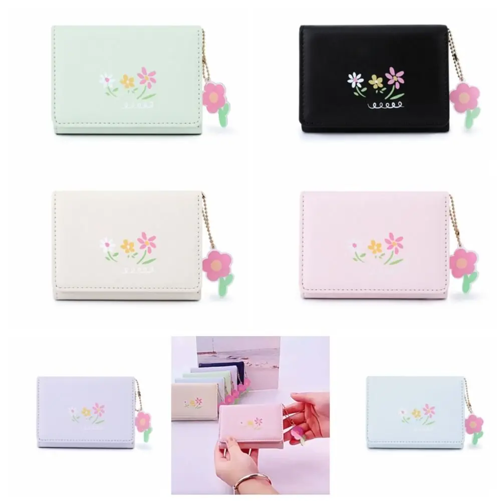 

Travel PU Flower Zero Wallet Sewn Button Simplified Purse Solid Color Pendant Mini Coin Pouch Shopping