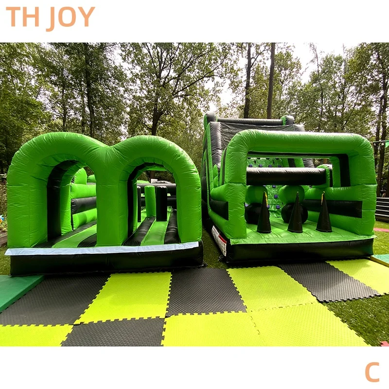 Outdoor giant Interactive Inflatable Obstacle Course, green 12x8m Blow Up kids adults indoor Obstacle Course Playground