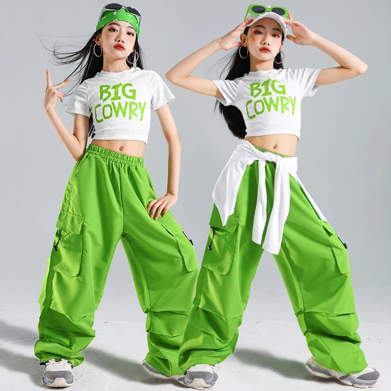 Mädchen K-pop Crop Top Hip Hop Candy Farbe Cargo Hosen Kleidung Kinder Street Dance Mädchen Gruppe Bühne Kostüme kinder Streetwear