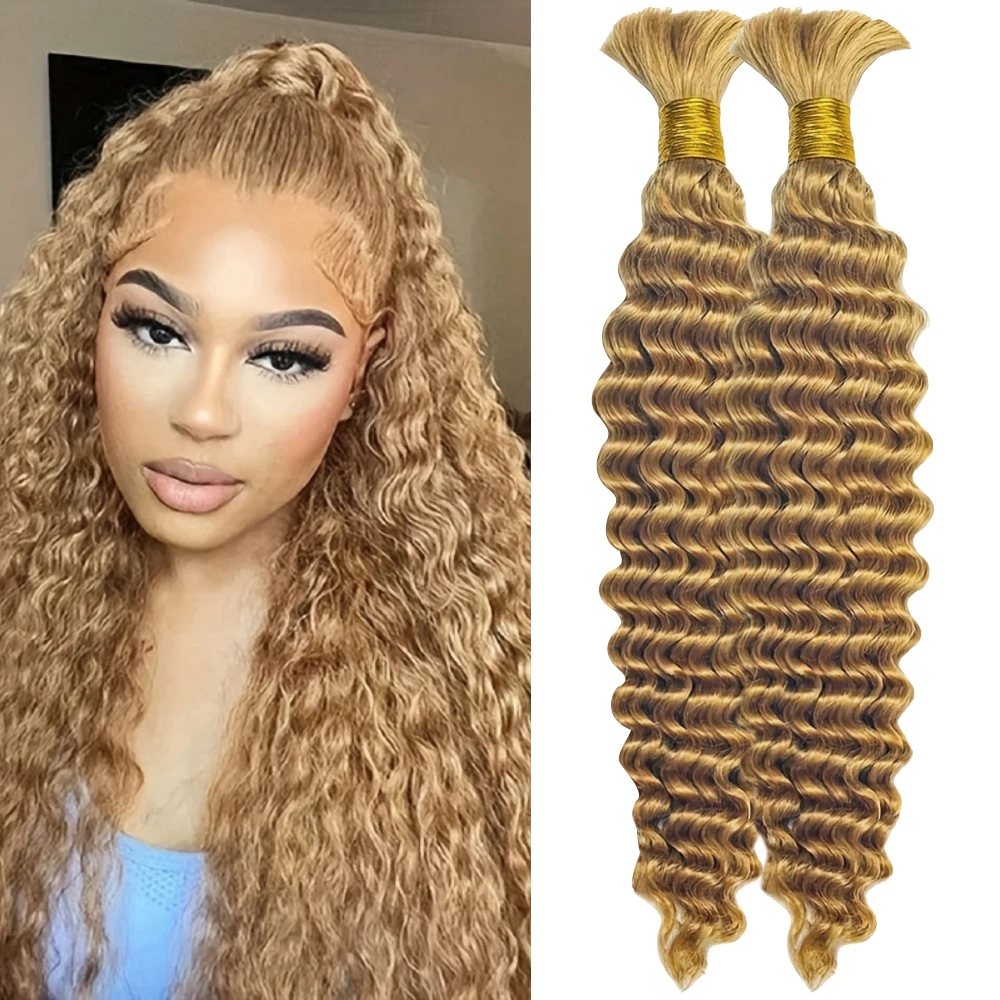 27 #   Capelli umani intrecciati a colori per trecce Boho Capelli umani sfusi a onde profonde per intrecciare estensioni dei capelli umani ricci al 100% 2 pezzi / pacco