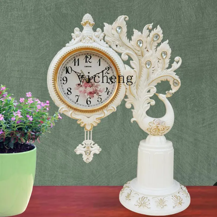 

HXL Retro Table Clock Living Room Desktop Clock Ornament Luxury Tabletop Clock