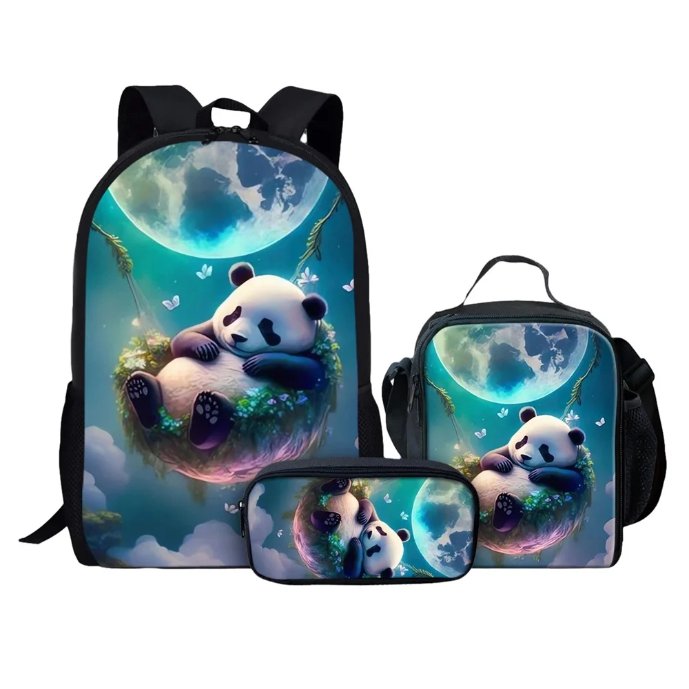 

Students Backpack Lovely Sleeping Panda Moon Print School Bag Backpack Satchel Messenger Bag Pen Bag Three Pieces Set Gift