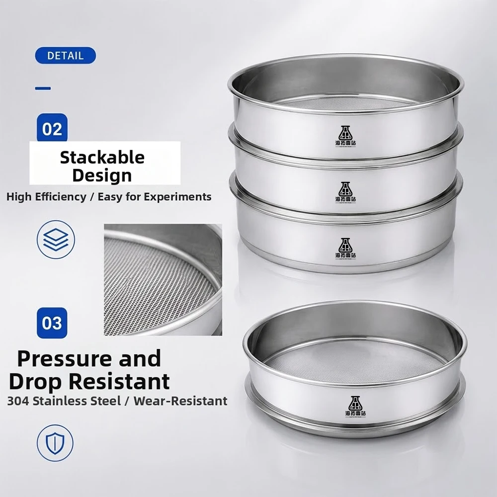 1 szt. Laboratorium 12-200 Mesh standardowe sito testowe ze stali nierdzewnej średnica 20cm sito do pobierania próbek mąki z dwuwarstwową ramką wykrawającą — zdjęcie produktu 3