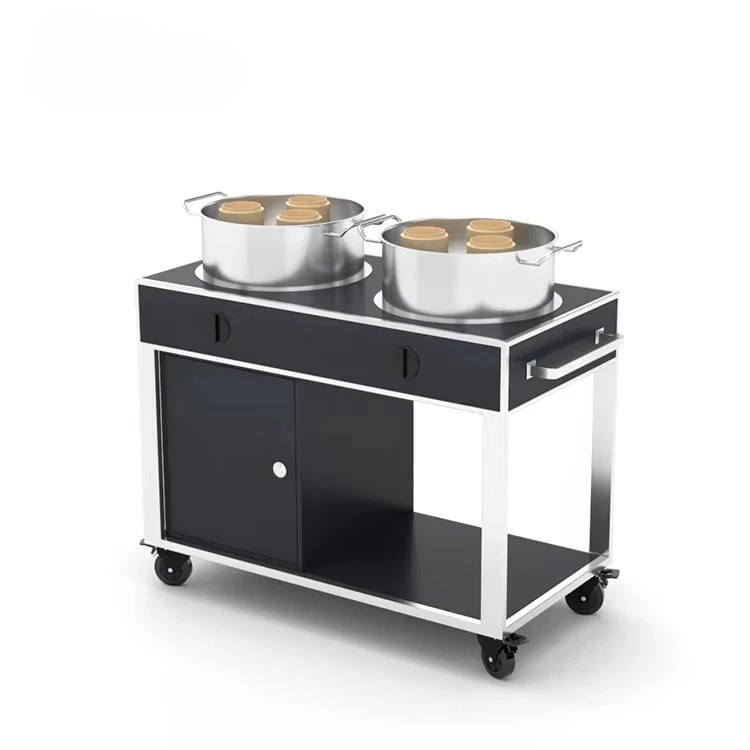 Stainless steel frame wooden trolley cooking trolley