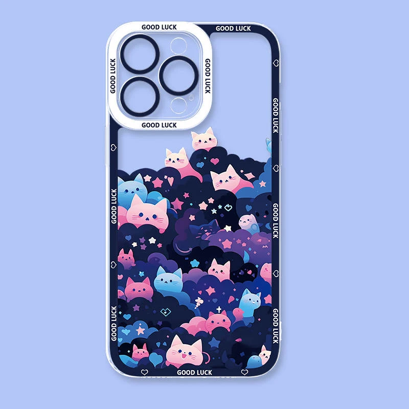 Cartoon Starry Sky Black Cat Case For Samsung Galaxy A54 A34 A24 A14 A13 A53 A33 A73 A23 A05 A05S A72 A52 A52S A32 A22 A12 A51