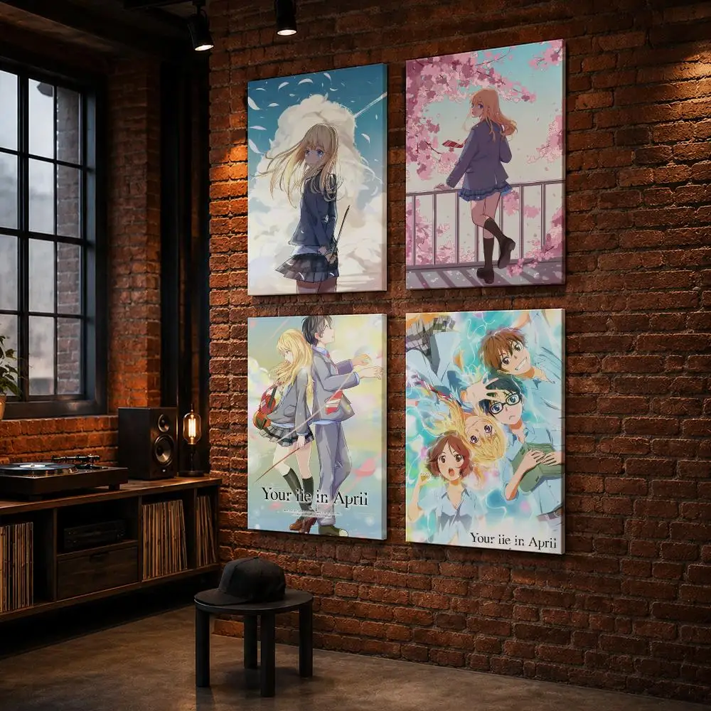 Y-Your Lie In April Framed Wall Painting Wood Canvas Poster For Living Room Bedroom Hallway Office Home Decor Gift