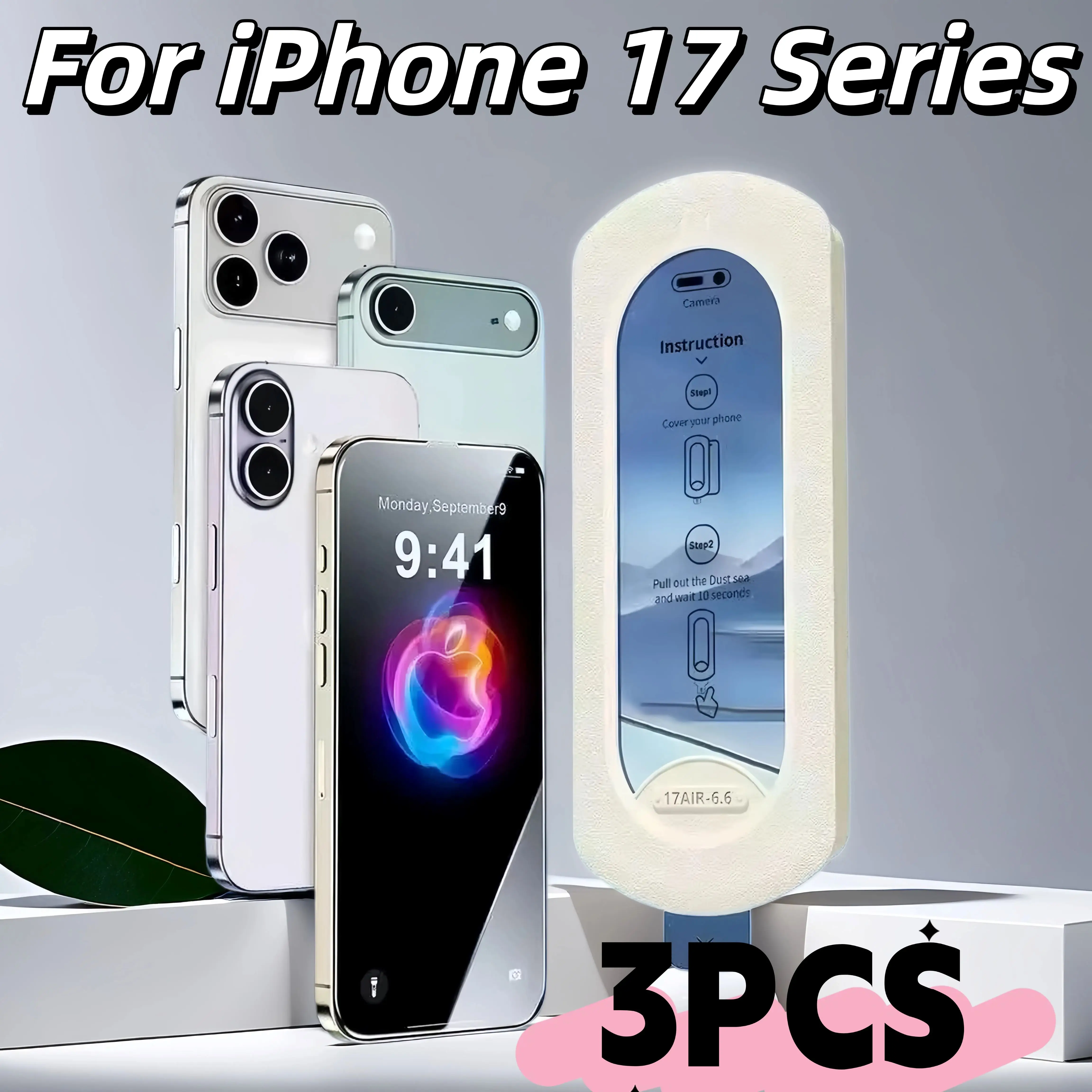 3 Stück Displayschutzfolie aus gehärtetem Glas für iPhone 17-Serie, HD, klar, einfach zu installieren, kratzfest, blasenfrei