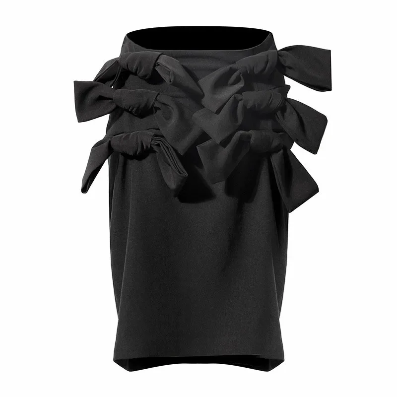 Gothic Bodycon Patchwork Bowknot Skirt Women High Waist Black Midi Skirts Female Fashion OL New Clothing 2023 Mall Goth Skirt