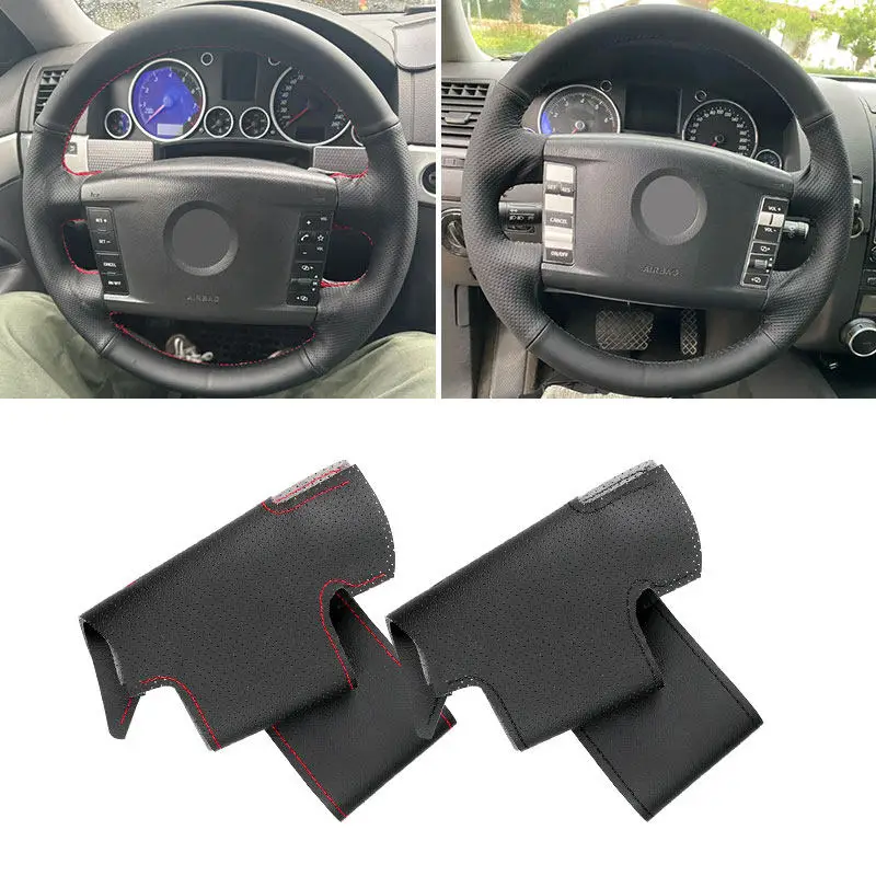 Hand Sewing Car Steering Wheel Cover Perforated Leather Protective Trim For VW Touareg Phaeton 2002 2003 2004 2005 -2010