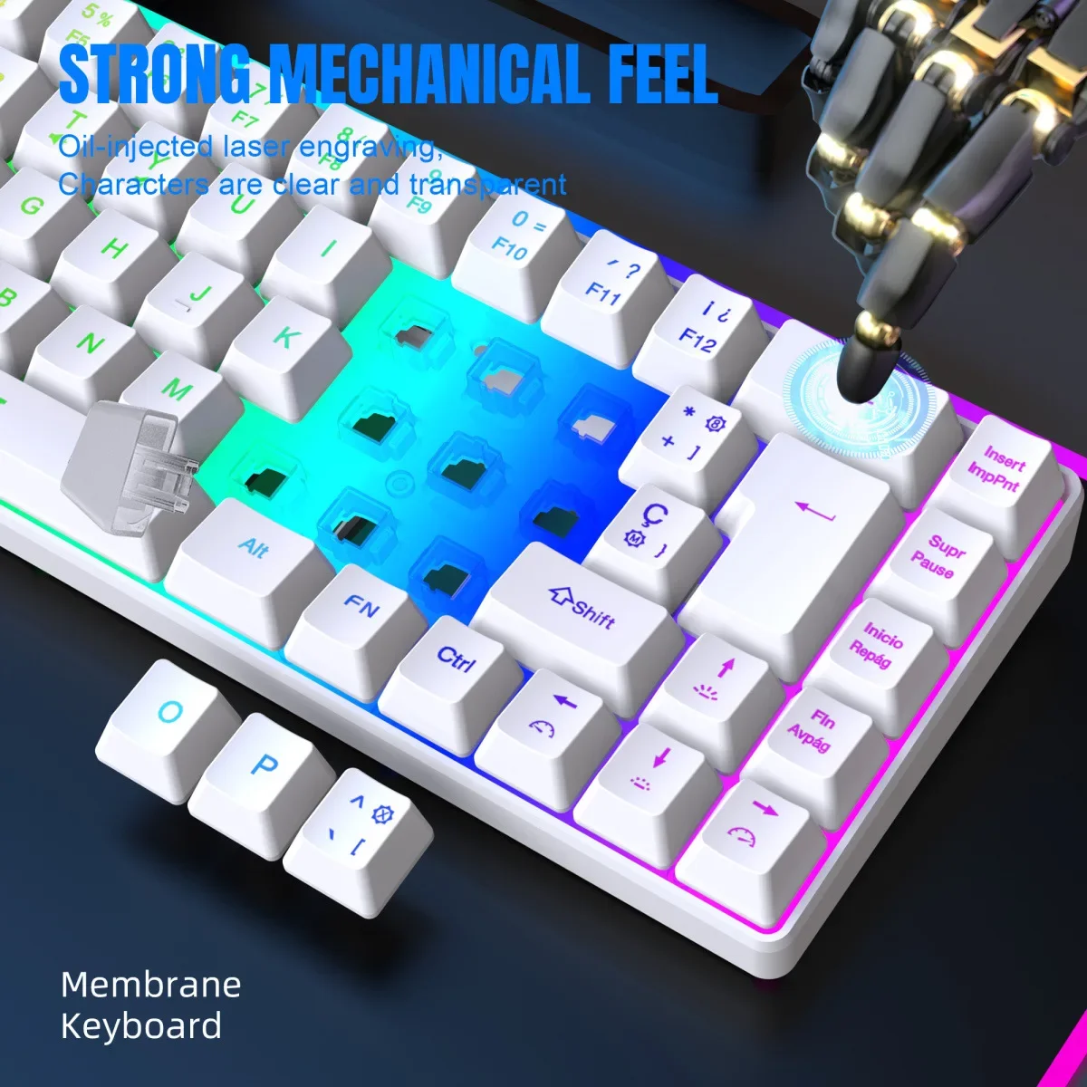 RGB backlit keyboard Russian 69 keys white membrane gaming wired ergonomic Keyboards for compact mini  for pc laptop color black - Image 4