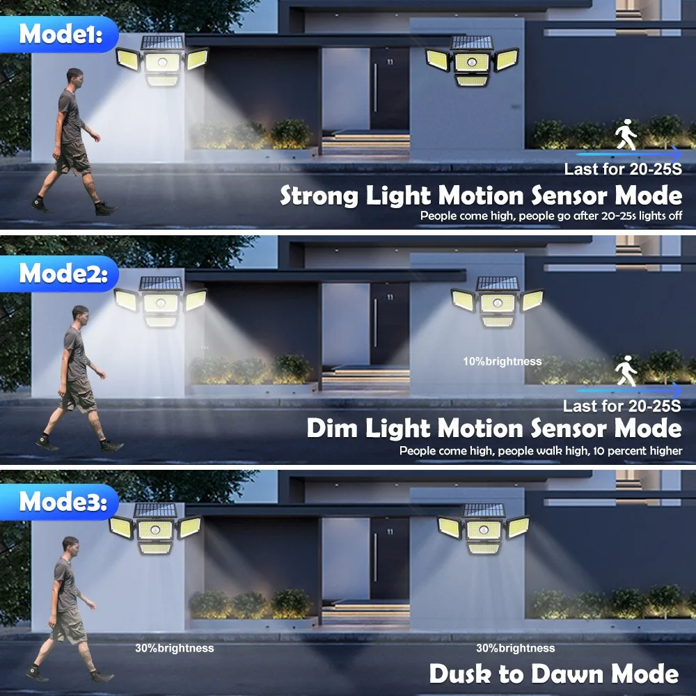 Solar Outdoor Lights 288/283 LED Security Lights with Remote Control Waterproof Motion Sensor Solar Flood Lights Patio Wall Lamp