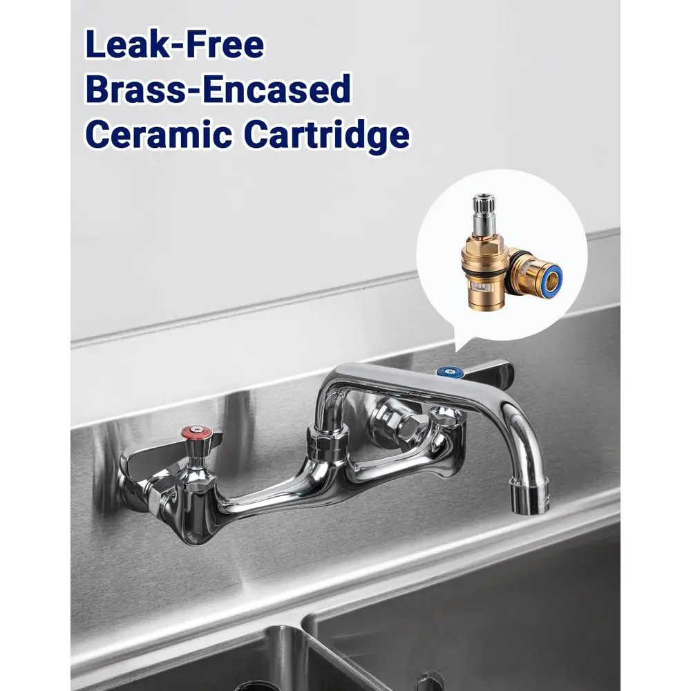 8. Настенный смеситель для коммерческой мойки с поворотным изливом, 8-расширенный, с двойной ручкой, латунный смеситель для раковины для стирки и ресторана.