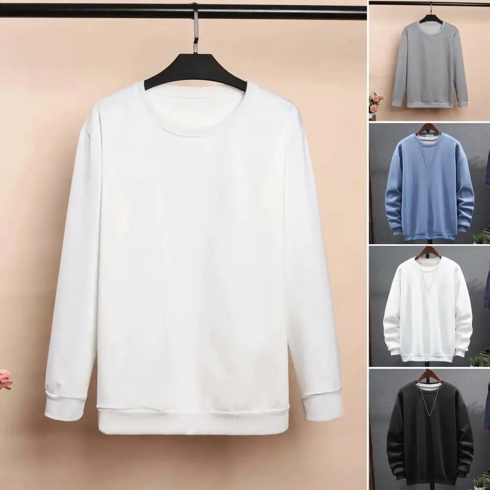 Casual Loose Fit Sweatshirt Men's Long-sleeve Round Neck Sweatshirt Autumn Winter Pullover Solid Color Soft Breathable for Men