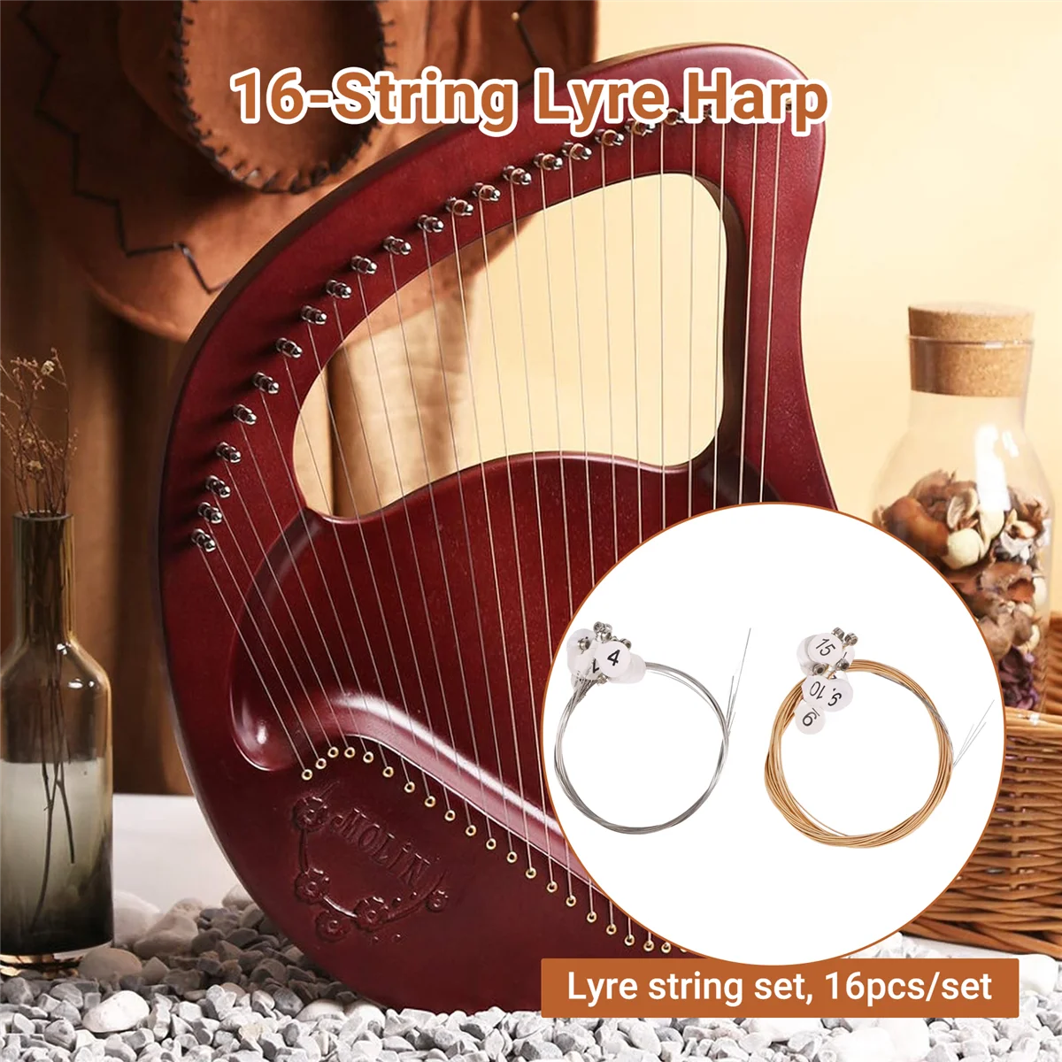 16 pz/set Set di corde per arpa in lira per arpa in Lyre a 16 corde accessori per corde