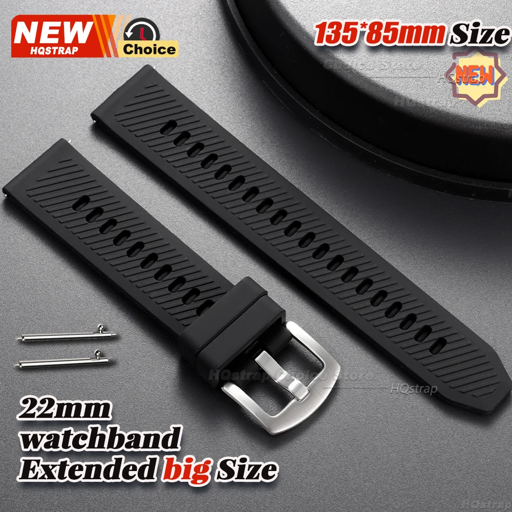 220 mm verlängertes, großes 22 mm Band, Silikon-Uhrenarmband, gestreiftes Uhrenarmband, wasserdichtes Armband, Gummiarmband, Schnellverschluss