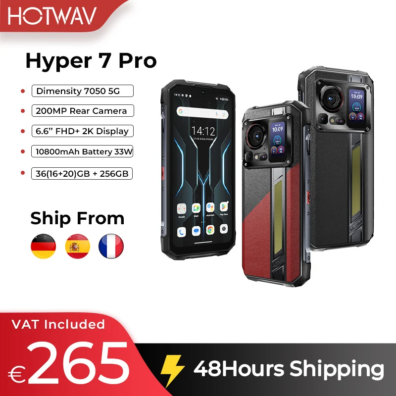 [Stock in EU] HOTWAV Hyper 7 Pro 5G Rugged Smartphone 200MP Rear Mobile phone 16GB 256GB 6.6'' FHD+ 2.4K 10800mAh Cellphone