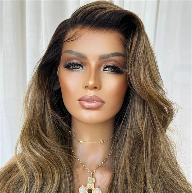 

Синтетический парик с кружевной передней частью 13x4, омбре, карамельно-коричневый, с невидимым прозрачным кружевом, 30 дюймов, очень длинный волнистый парик для женщин с белой и черной кожей головы