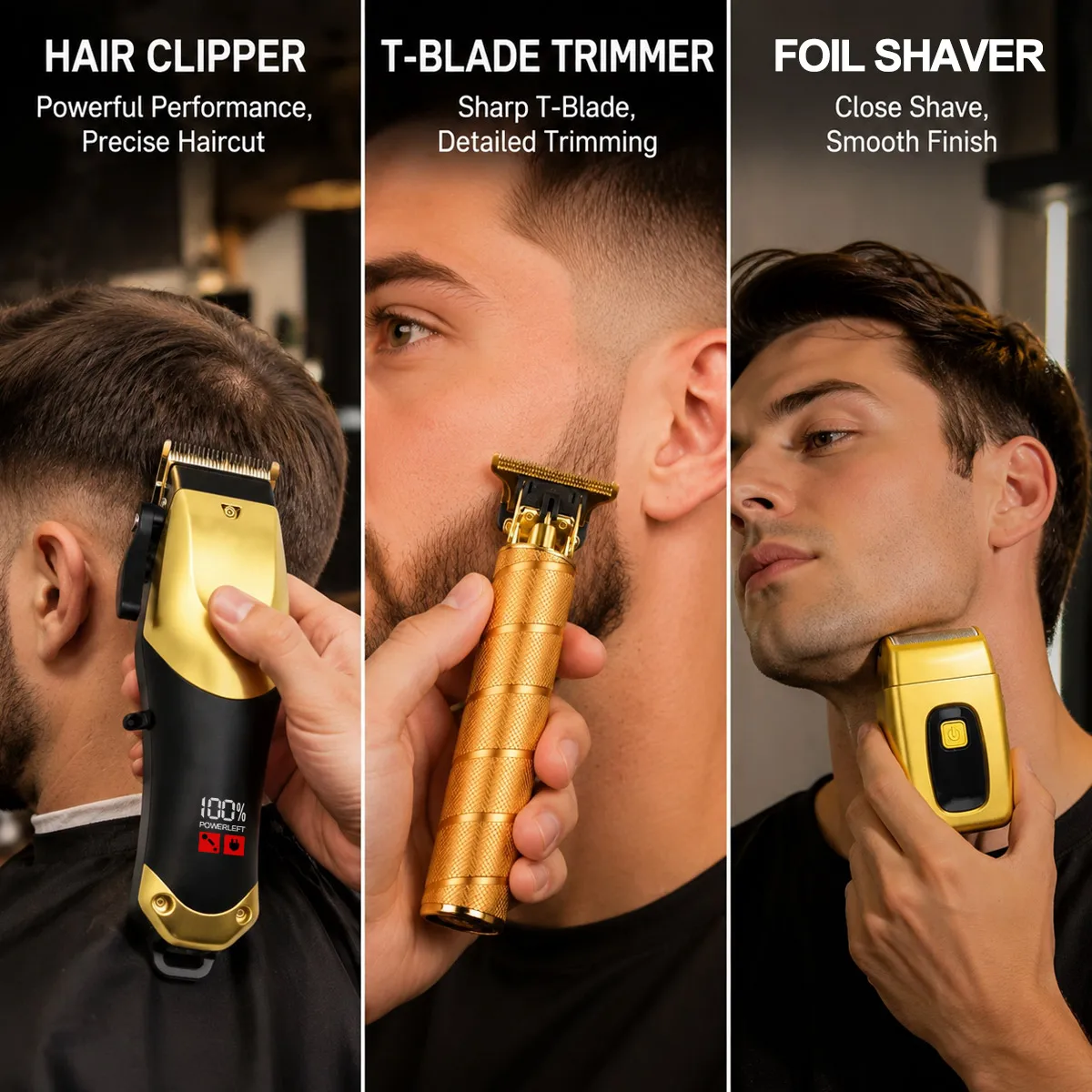 3in1 Portable Hair Clipper Kit,USB Cordless Hair Trimmer Set Including Trimmer Shaver Guide Combs for Salon Household Haircut