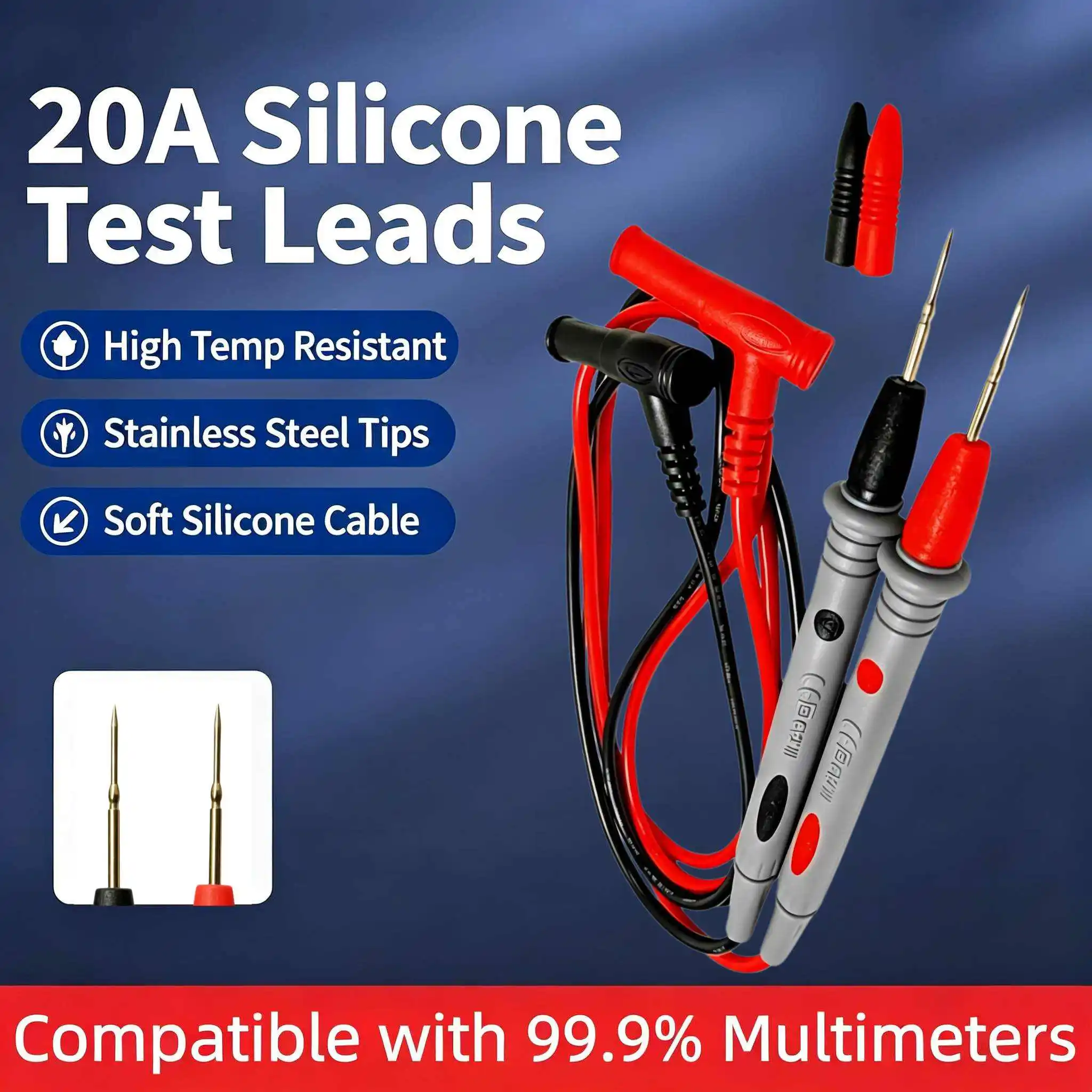 20A 1000V Multimeter Probe Kit: Silicone & PVC Versions | Needle Pin Test Heads for Digital Voltmeter Wire Pen Cable