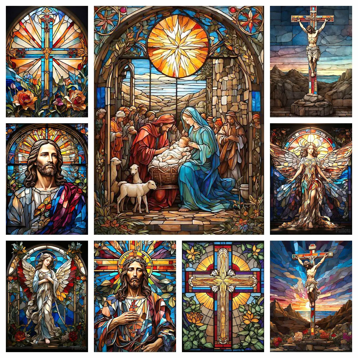 Jesus Christus Buntglas Kunst Diy 5D Diamant Malerei Religiöses Heiliges Kreuz und Jungfrau Maria Mosaik Kreuzstich Geschenk Home Decor