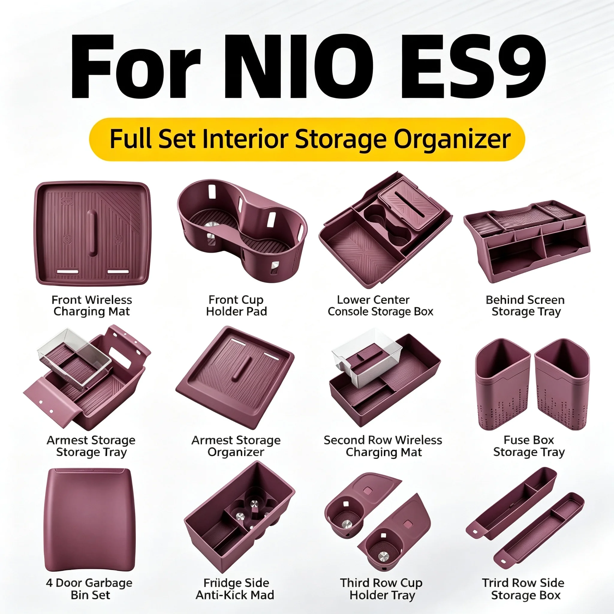 Silicone Wireless Charging Mat Center Console Storage Box Interior Modification Accessories For NIO ES9 Special Front & Rear Sea