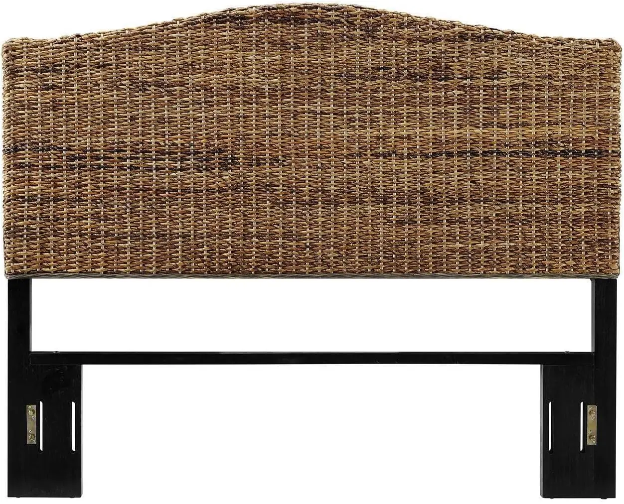 Island Oasis Headboard With Banana Leaf Weave, Arched Headboard, Matte Bla Finished Feet, Easy Assemble, Bed Frame Mountable,