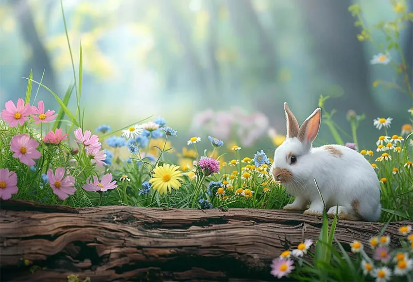 Mehofond Photography Backdrop Easter Wildflowers Newborn Kids Birthday Party Wood Spring Rabbit Nature Forest Background Photo