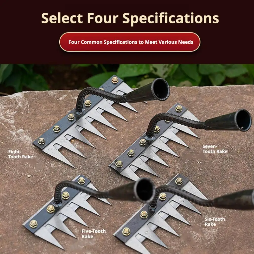 

5/6/7/8Teeth Agricultural Rake Soil Loosening Weeding Tool Multifunction Metal Weeding Rake Garden Weeding Rake Gardening Tools