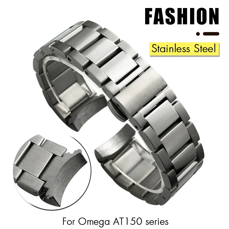 Curved End Stainless Steel Watchband 20mm Fit for Omega Seamaster 300 AT150 Aqua Terra Silver Solid Metal Watch Strap Bracelet