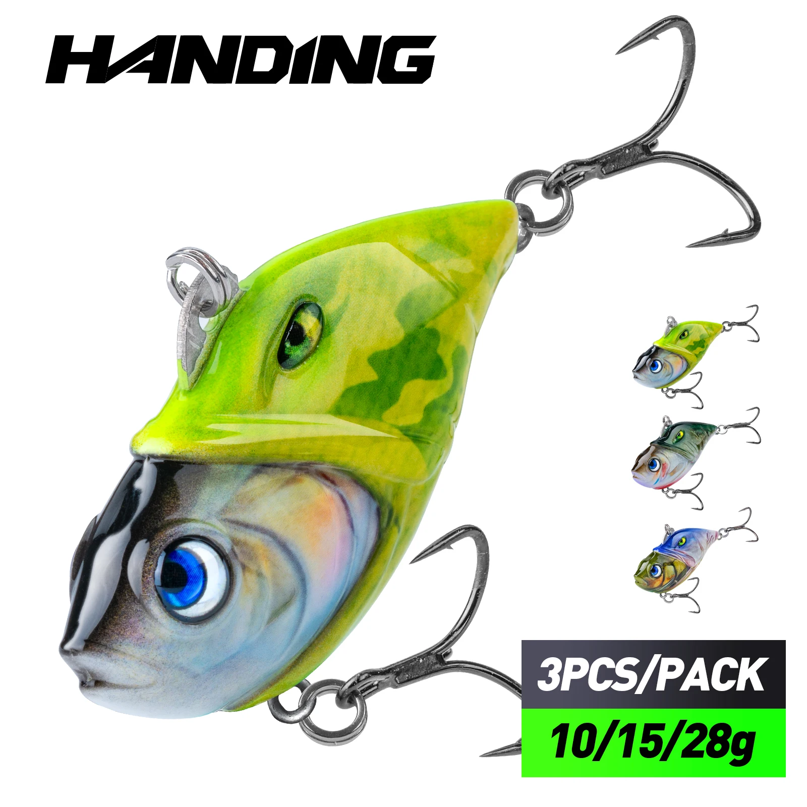 

HANDING M1 VIB 3Pcs Lipless Crankbait Vibration Fishing Lure Hard Bait Mustad Treble Hook 4.5cm/10g 5.5cm/15g 6.5cm/28g UV Paint